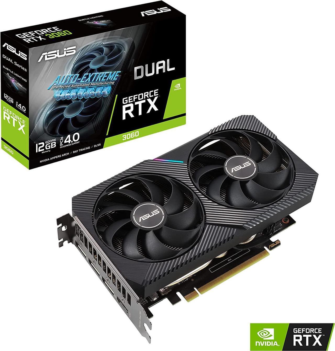 ASUS Dual NVIDIA GeForce RTX 3060 V2 OC Edition 12GB GDDR6 Gaming Graphics Card (PCIe 4.0, 12GB GDDR6 Memory, HDMI 2.1, DisplayPort 1.4a, 2-Slot, Axial-tech Fan Design, 0dB Technology)