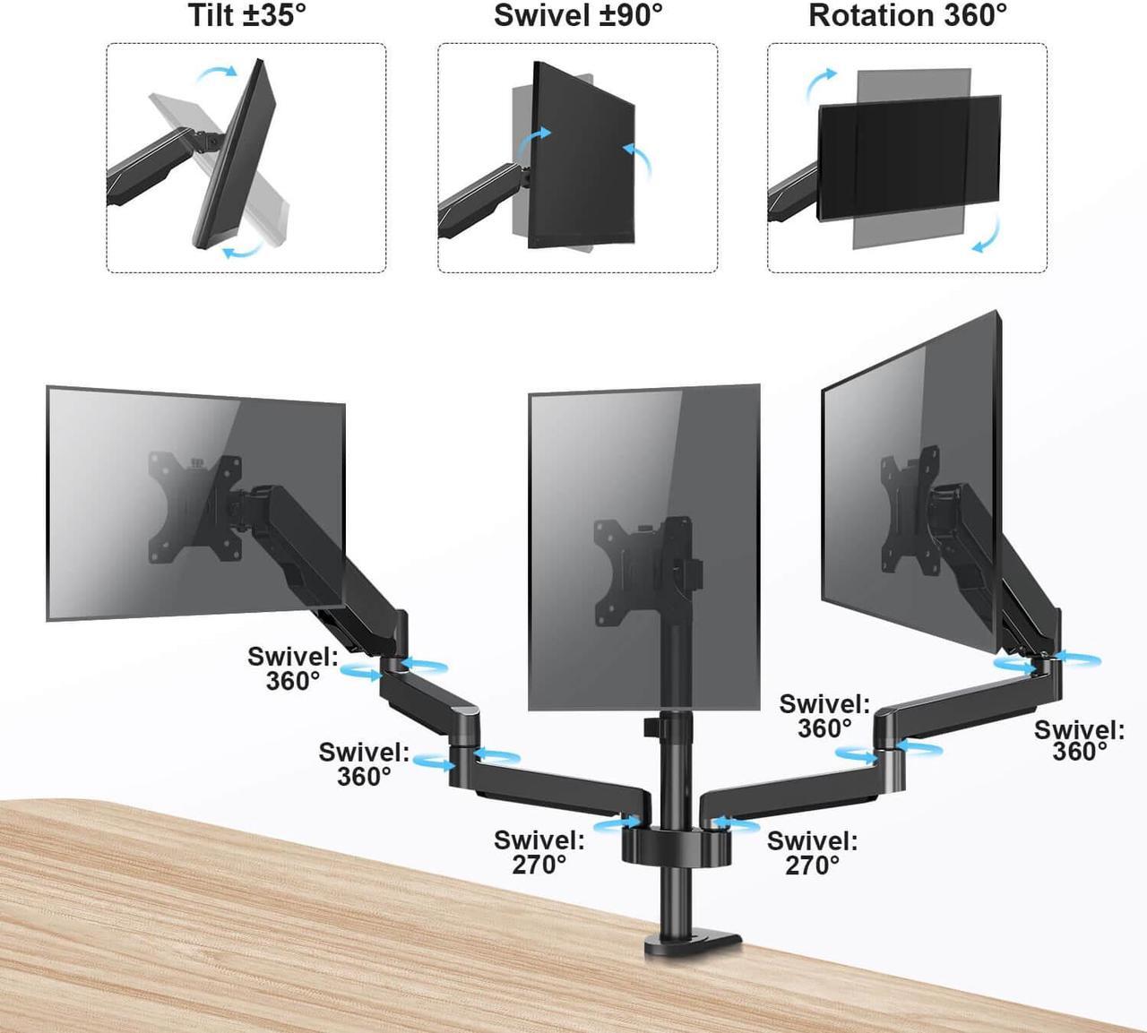 Alt view image 4 of 7 - MOUNTUP Triple Monitor Stand for 17''-27'' Monitors