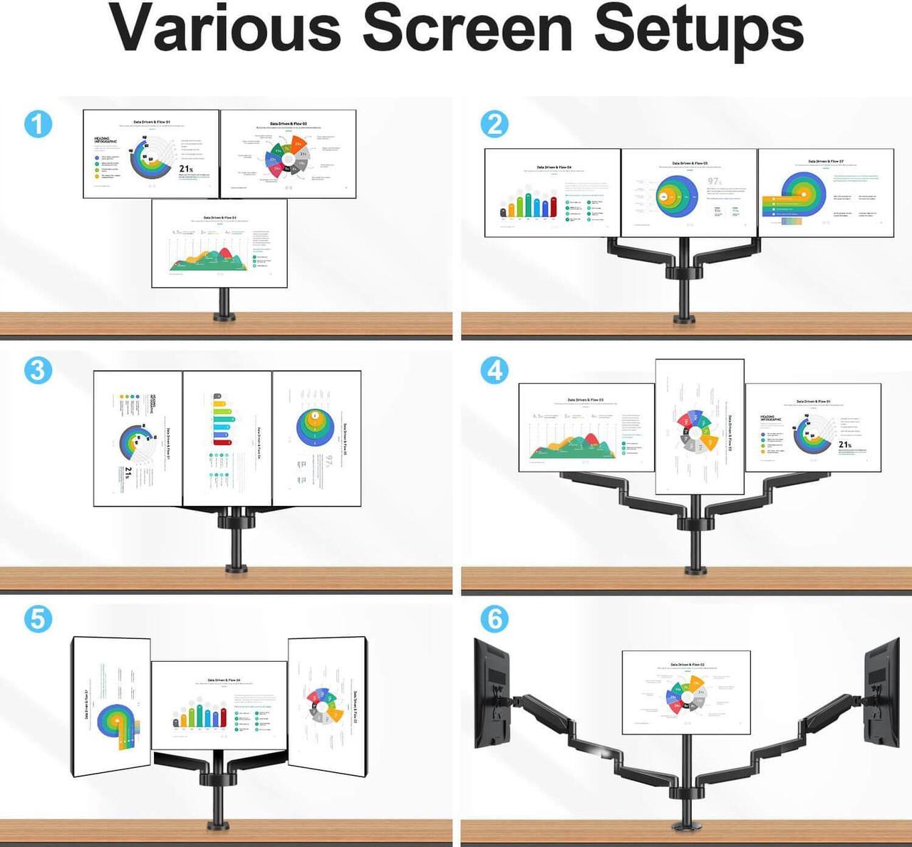 Alt view image 5 of 7 - MOUNTUP Triple Monitor Stand for 17''-27'' Monitors