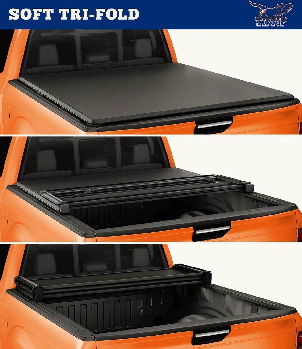 Alt view image 3 of 7 - Tiptop Soft Tri-Fold Tonneau Cover Truck Bed For 2015-2023 F150 5.5ft Bed (67.1") | TPX3 |