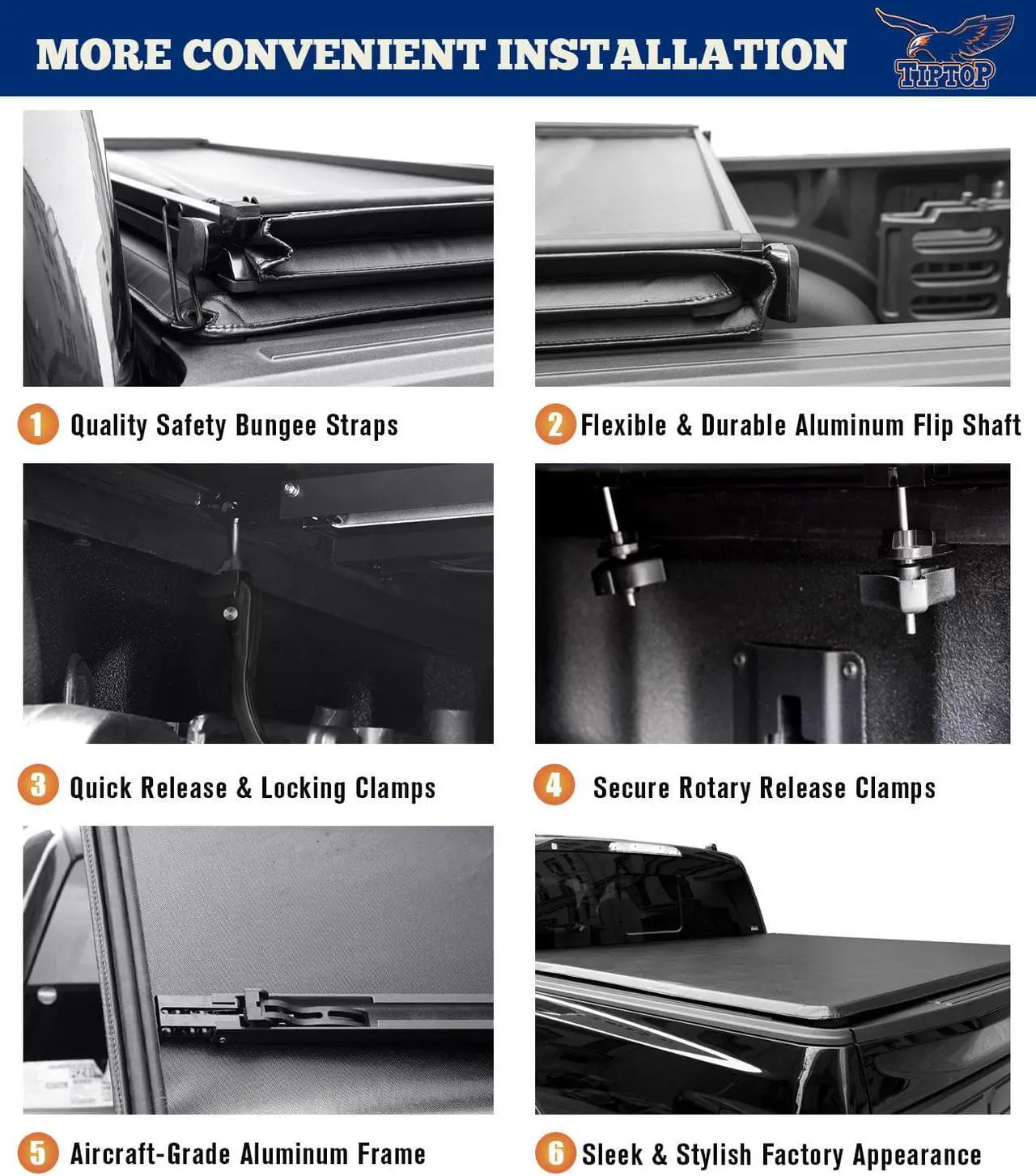 Alt view image 5 of 7 - Tiptop Soft Tri-Fold Tonneau Cover Truck Bed For 2015-2023 F150 5.5ft Bed (67.1") | TPX3 |