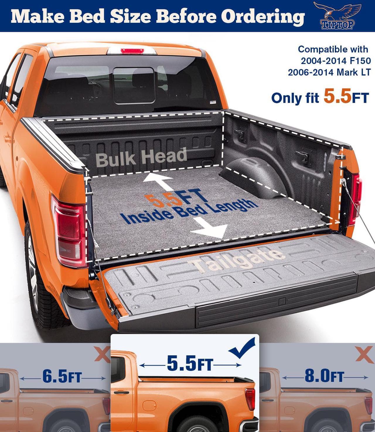 Alt view image 2 of 7 - TIPTOP Soft Roll-Up Tonneau Cover Truck Bed For 2004-2014 F150 & 2006-2014 Mark LT 5.5ft Bed (67") | TP1 |