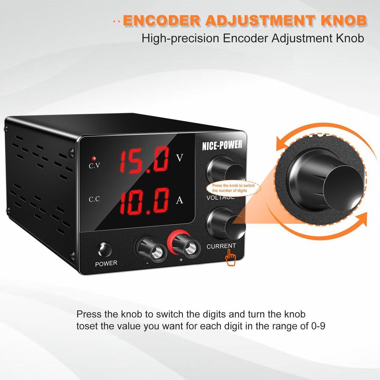 Alt view image 5 of 7 - NICE-POWER DC Power Supply Variable 0~30V 0~10A, 3-Digits LED Display Current and Voltage Adjustable 150W Fixed with Encoder DC Bench Power Supply 15V 10A/30V 5A,Electroplating DIY etc DC Power Supply