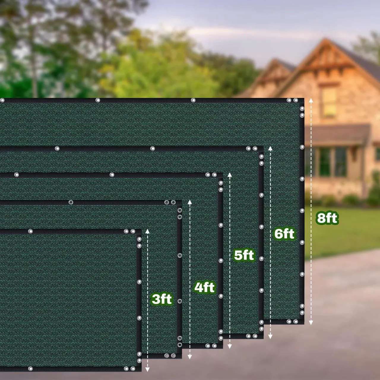 Alt view image 6 of 7 - HOPDAY Fence Privacy Screen, 5'x50' Outdoor Balcony Shade Cloth with 90% Shade Rating, 170 GSM Polyethylene Fabric Green, 80PCS Zip Ties Included