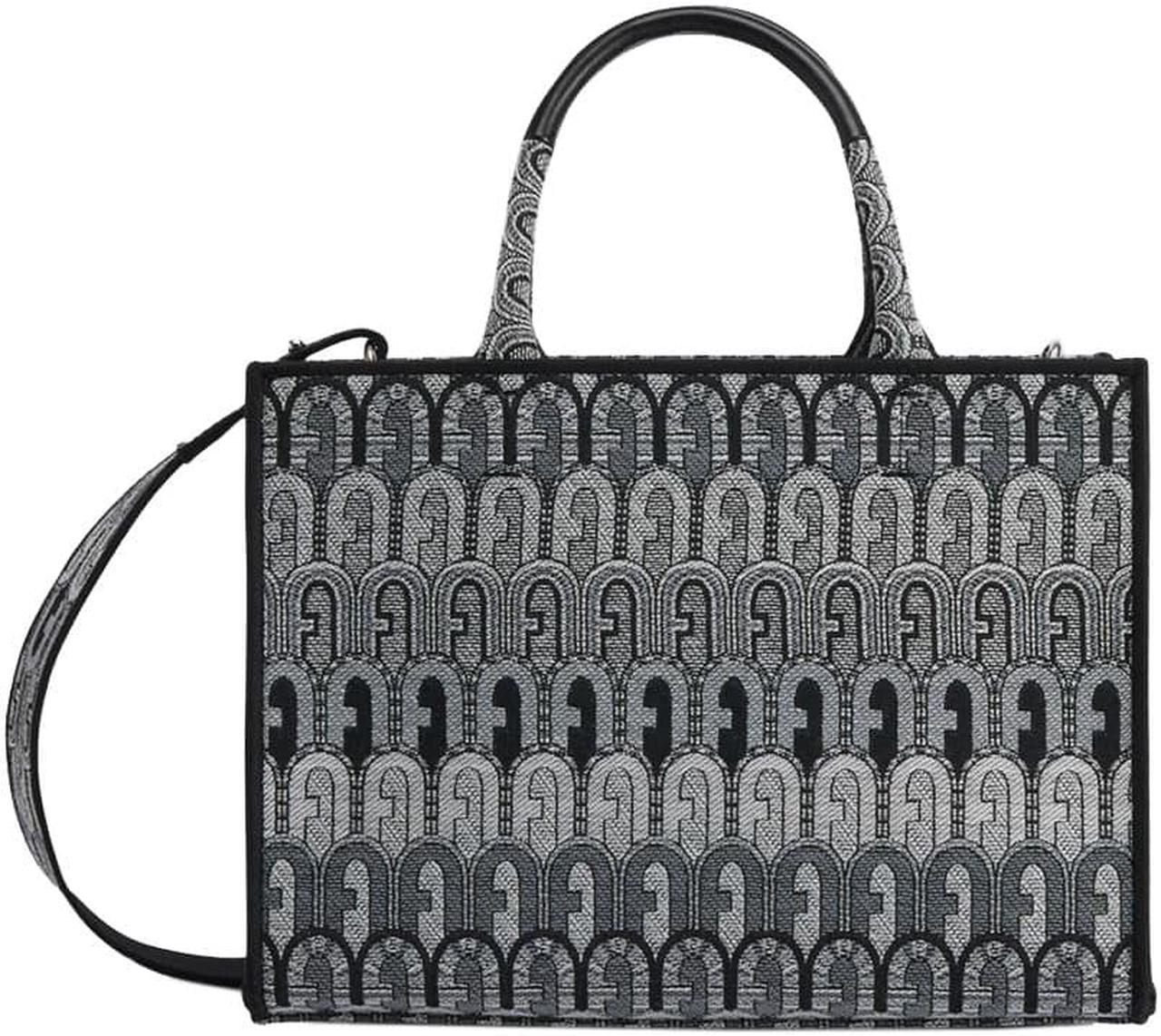 Main image of Furla Women's Black Denim Opportunity Logo Box Tote Bag Small Handbag