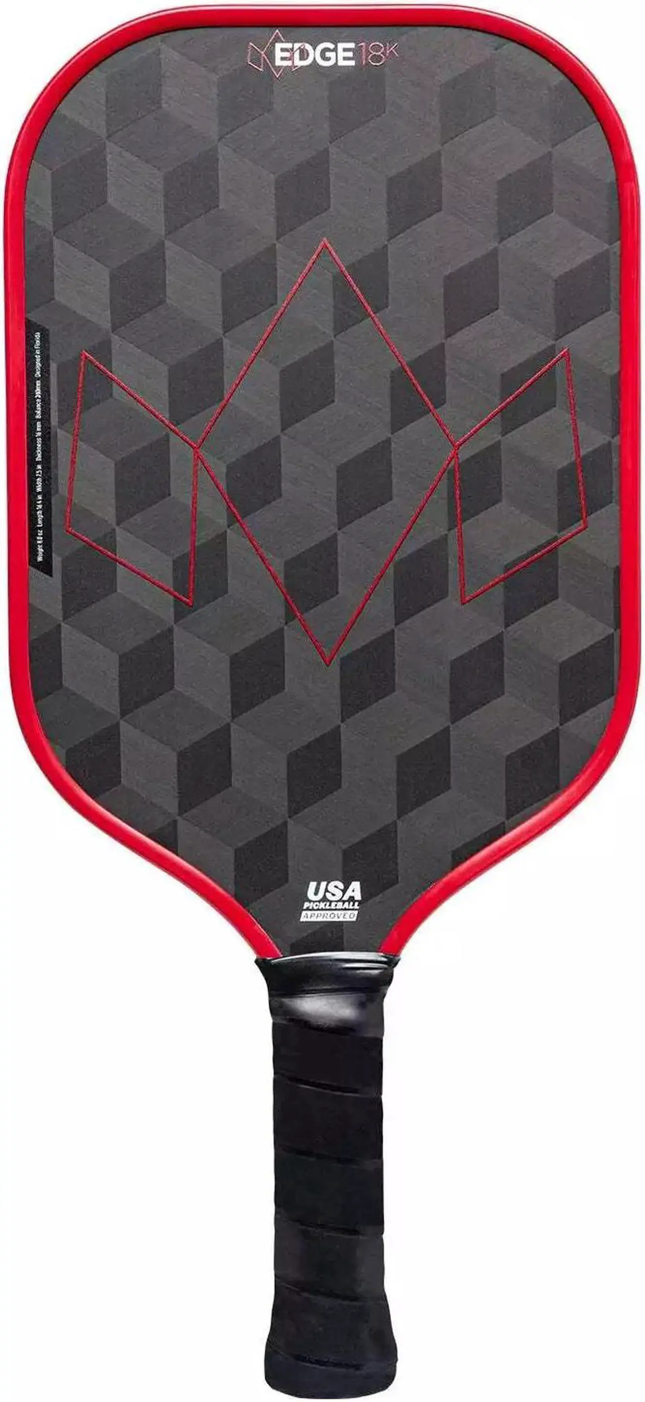Alt view image 2 of 7 - Diadem Unisex Edge 18K Power Pro USAPA Approved Pickleball Paddle - 16mm, Red