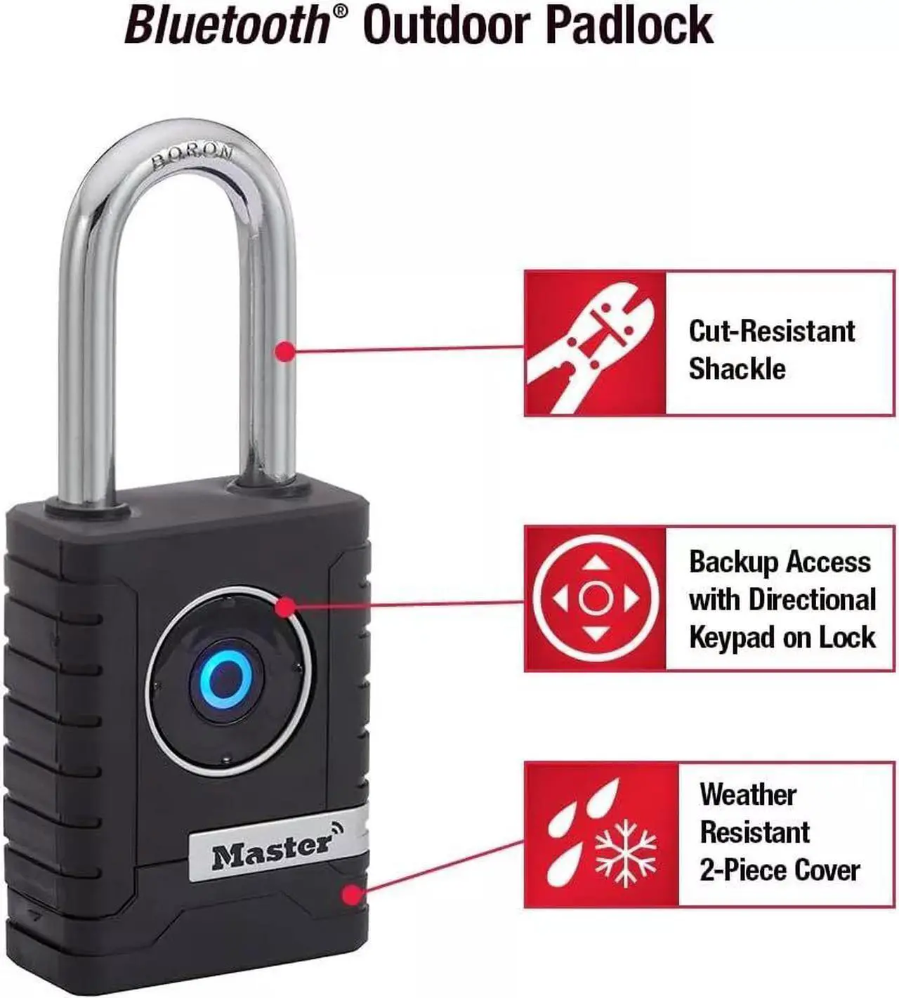 Alt view image 2 of 6 - Master Lock 108198 Wide Bluetooth Smart Padlock with Keypad, 11/32 in - Black