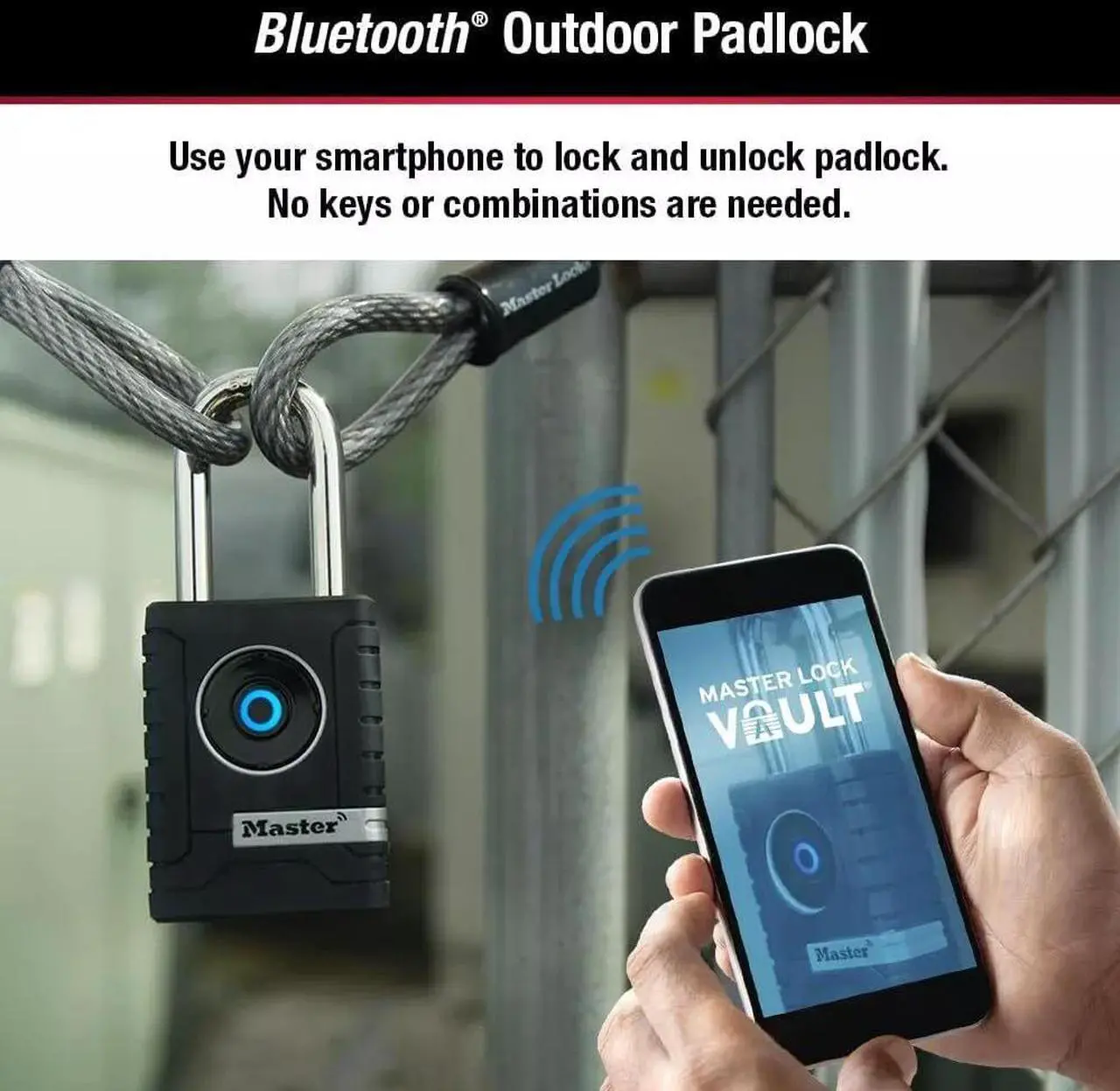 Alt view image 3 of 6 - Master Lock 108198 Wide Bluetooth Smart Padlock with Keypad, 11/32 in - Black