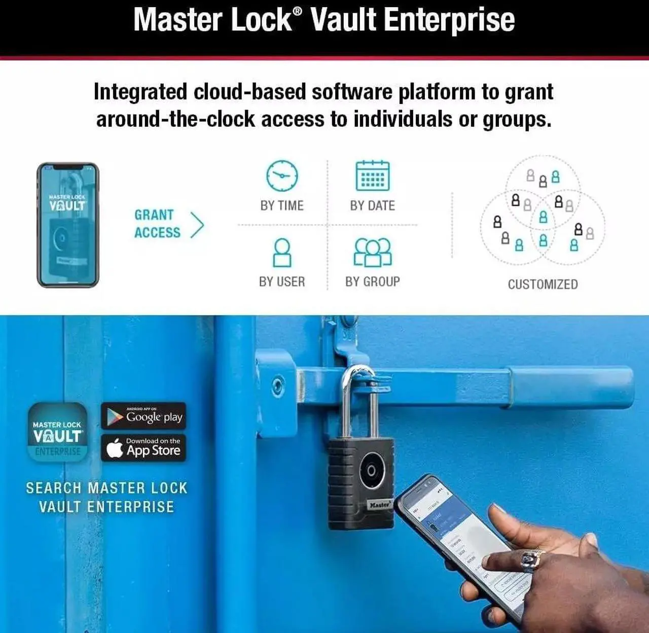 Alt view image 4 of 6 - Master Lock 108198 Wide Bluetooth Smart Padlock with Keypad, 11/32 in - Black