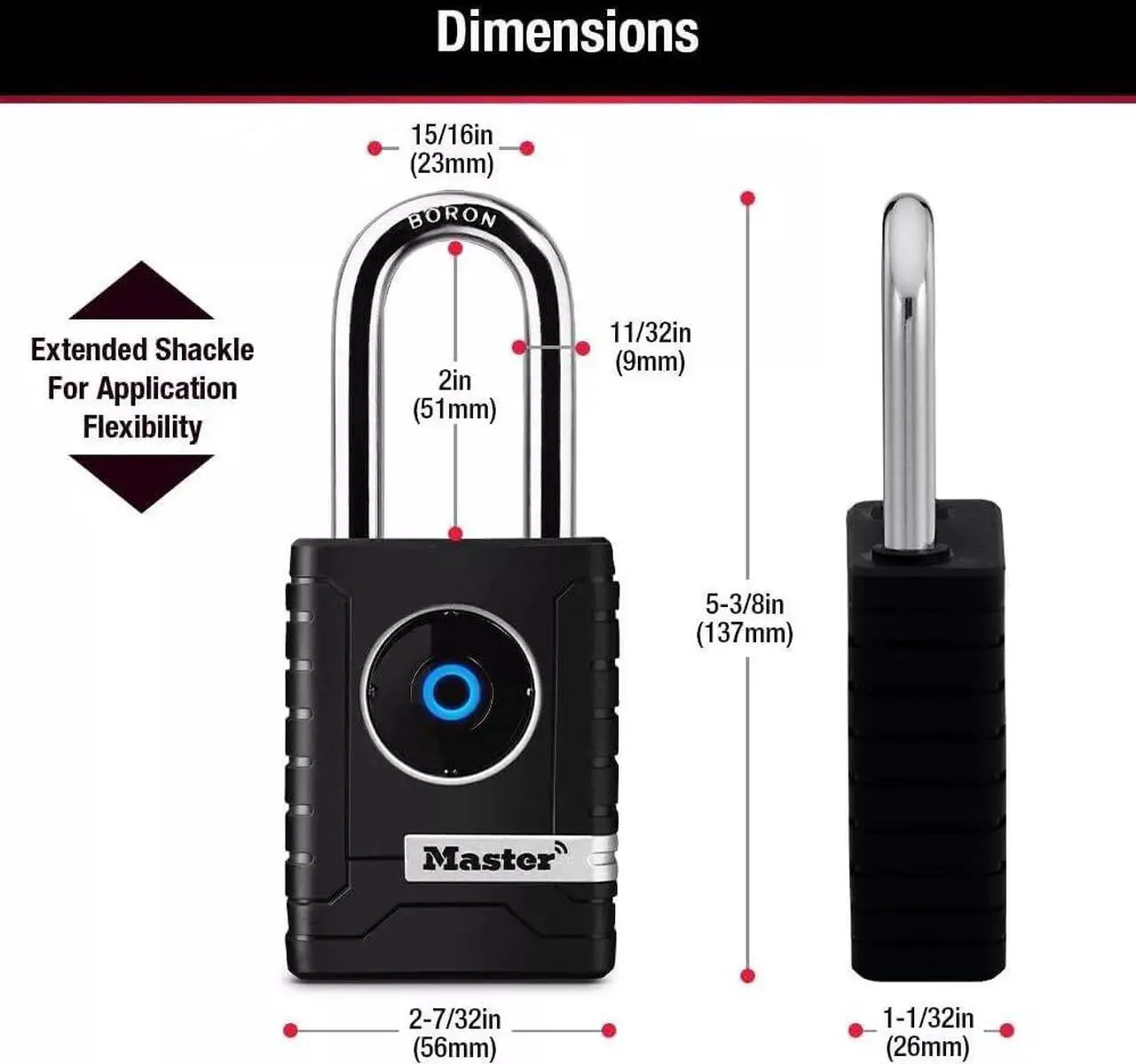 Alt view image 6 of 6 - Master Lock 108198 Wide Bluetooth Smart Padlock with Keypad, 11/32 in - Black
