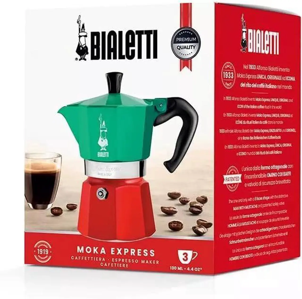 Alt view image 2 of 2 - Bialetti Moka 3-Cup Express Tri Color Espresso Maker, Green/Red
