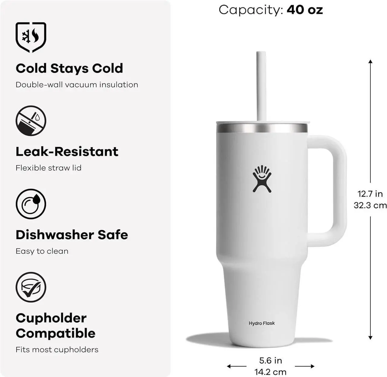 Alt view image 4 of 6 - Hydro Flask All Around Double Wall Vacuum Insulated Travel Tumbler, 40oz, Ivory