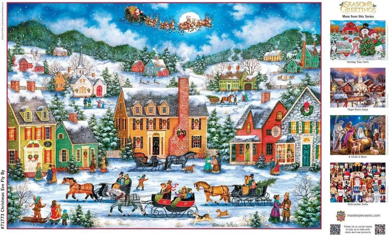 Alt view image 4 of 5 - MasterPieces Season's Greetings Christmas Eve Fly By - 1000-Piece Jigsaw Puzzle