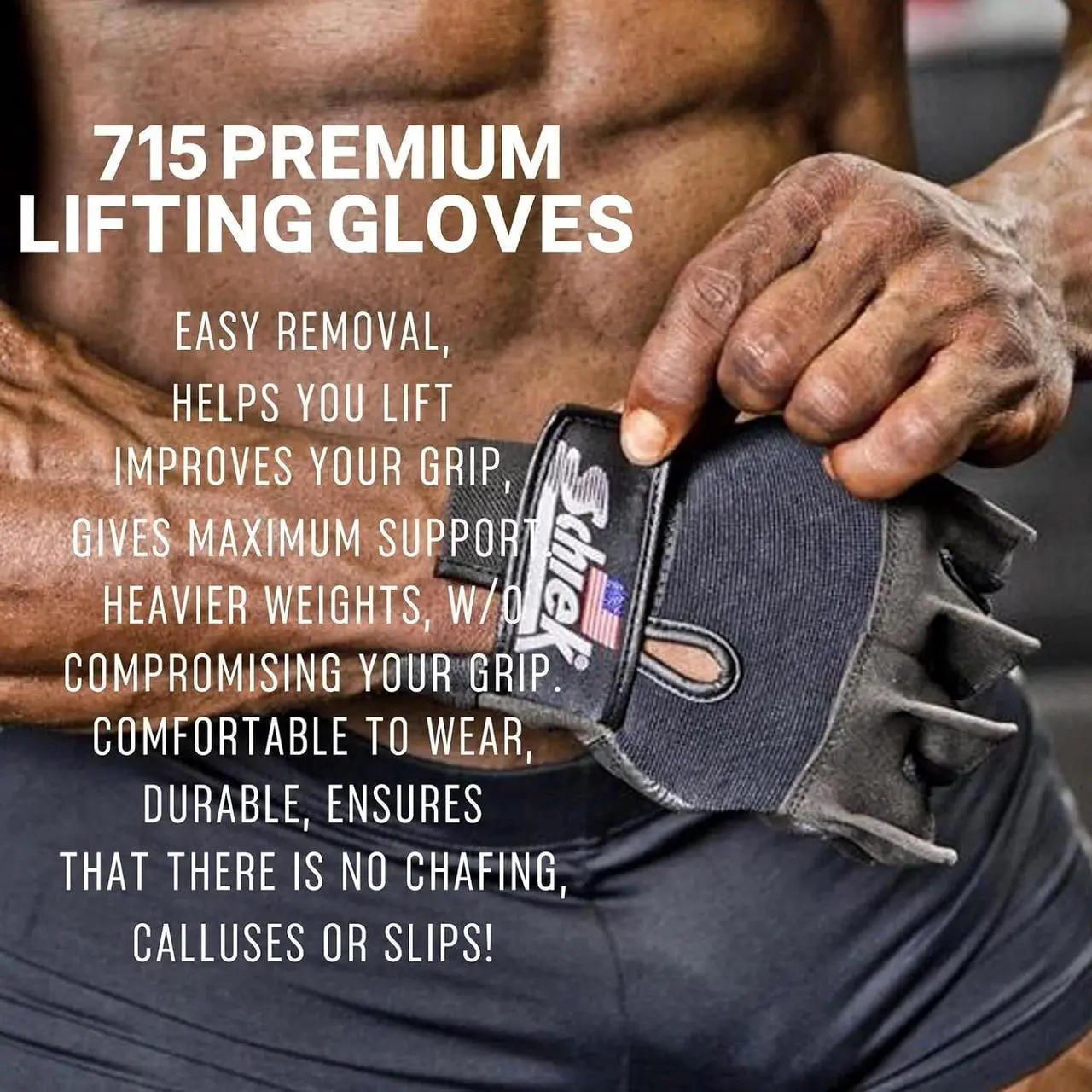 Alt view image 5 of 7 - Schiek Sports 715 Premium Lifting Gloves, Exercise Equipment, Black, Size XLarge