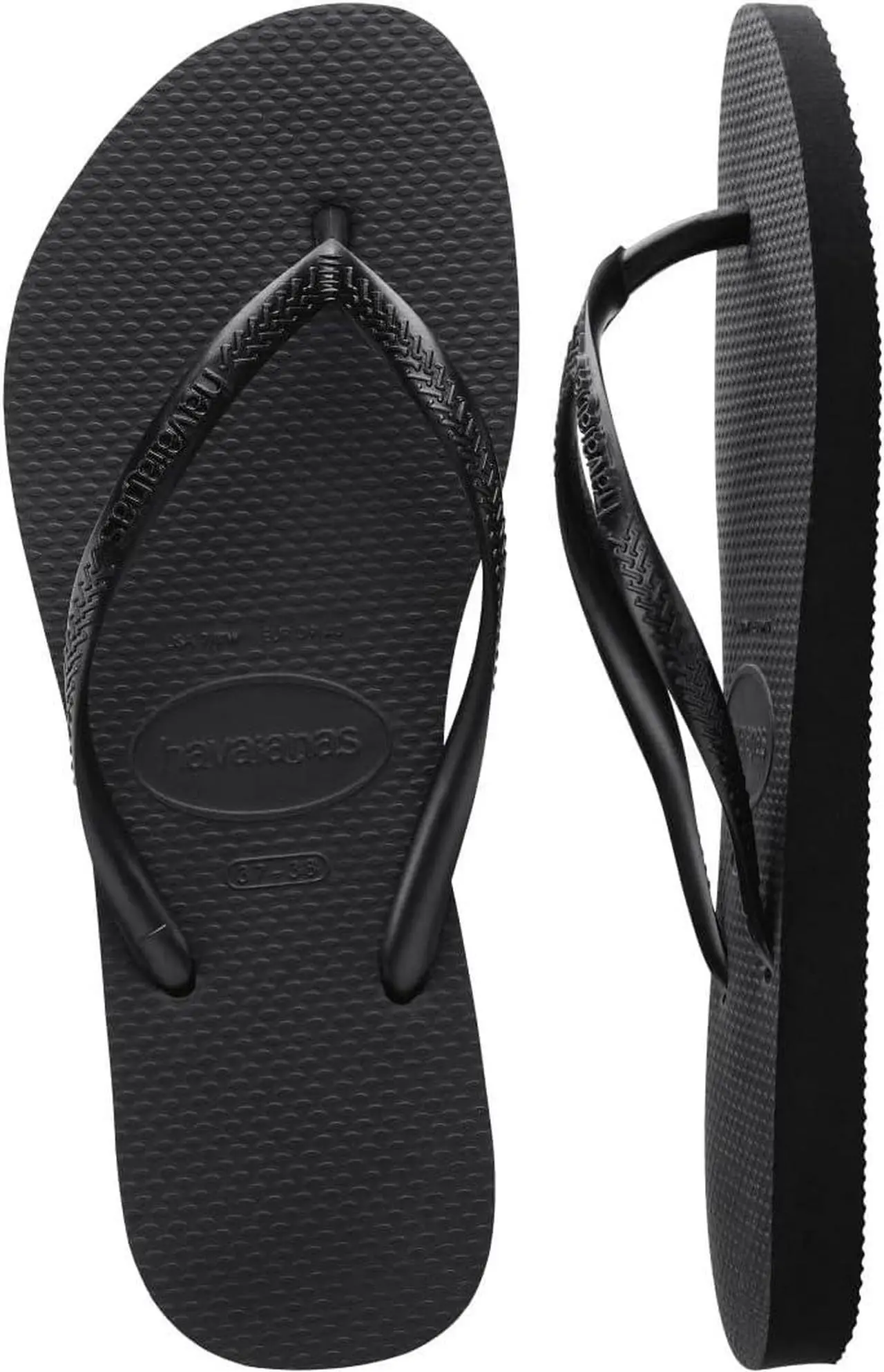Alt view image 3 of 5 - Havaianas Unisex Comfortable Slim Rubber Flip Flop, Black, Size 39/40