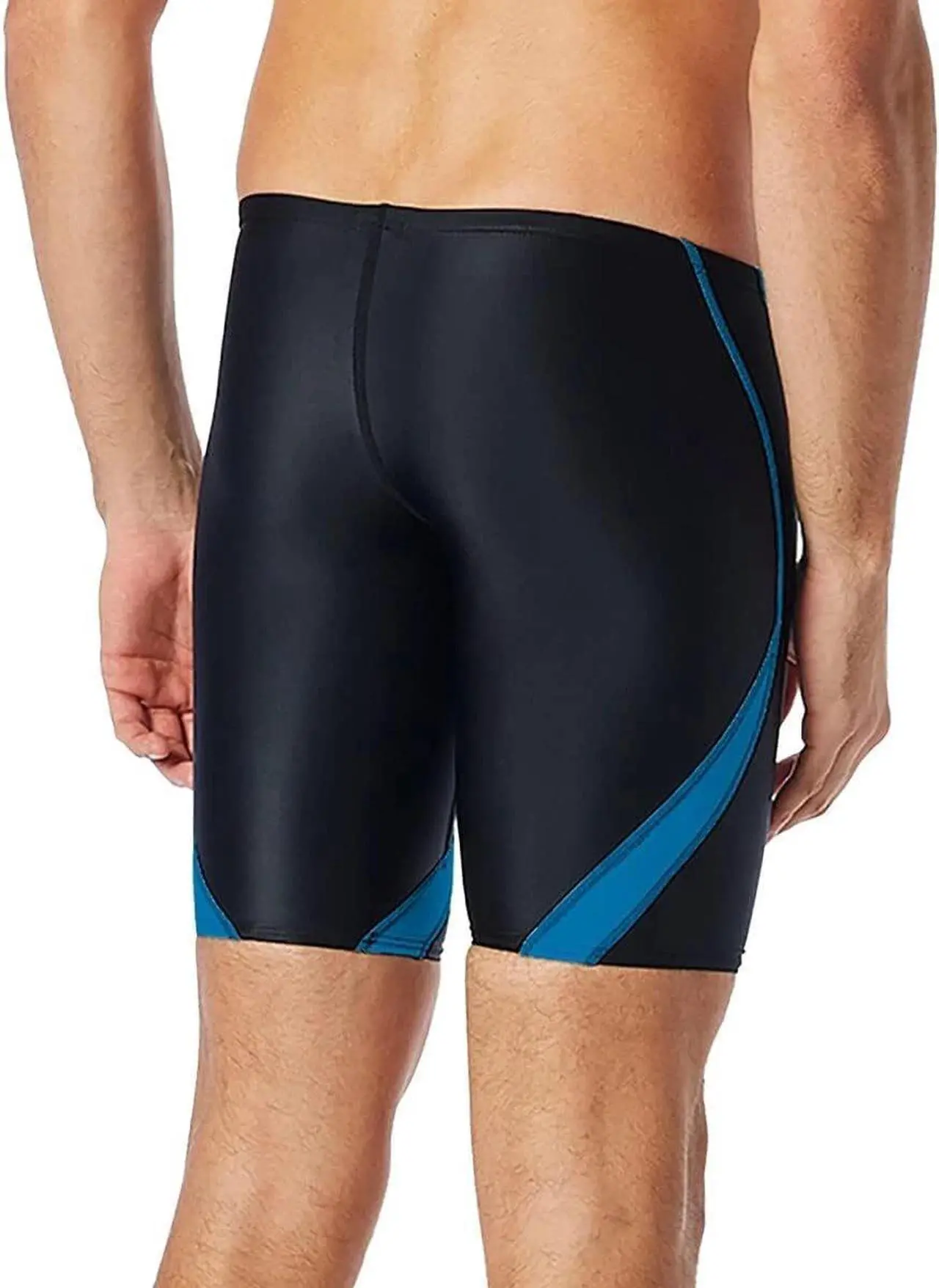 Alt view image 3 of 3 - TYR Mens Alliance Splice Jammer Swimsuit, Black/Blue, Size 36