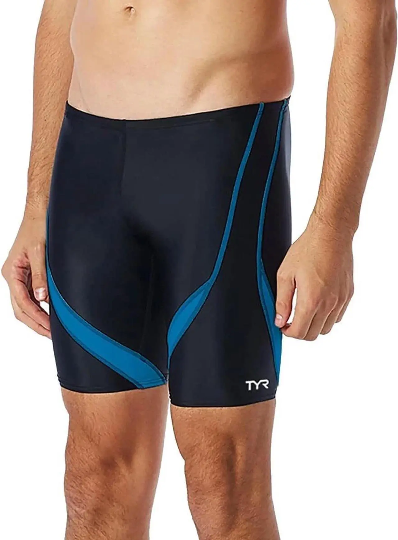 Alt view image 2 of 3 - TYR Mens Alliance Splice Jammer Swimsuit, Black/Blue, Size 36