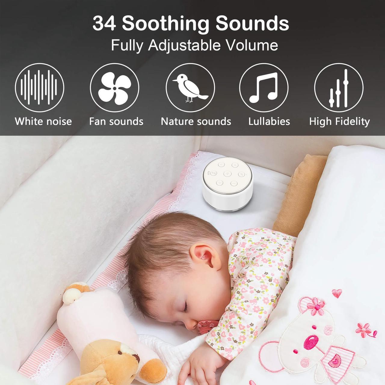 Alt view image 3 of 7 - White Noise Machine for Sleeping Baby - Kids Portable Sound Machine with Night Light, USB Rechargeable, 34 Soothing Noises, Auto-Off Timer, Sleep Machine for Adults Babies Lullaby Travel Home
