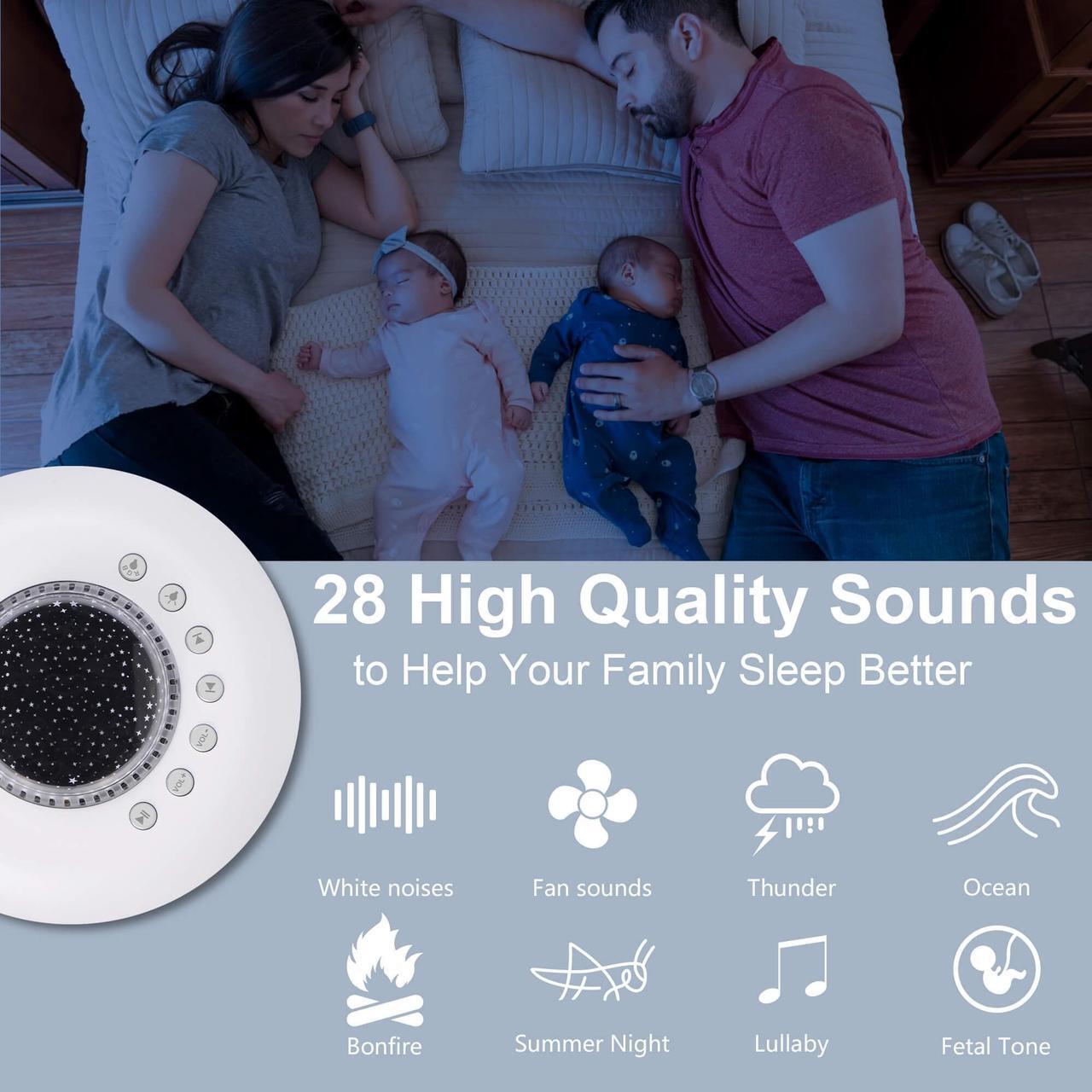 Alt view image 2 of 6 - White Noise Machine for Sleeping Baby  Portable Sound Machines with 7 Starry Ambient Night Light, 28 Soothing Sounds Sleep Noise Maker Ideal Gifts for Kids Adult Bedside Travel Nursery Camping