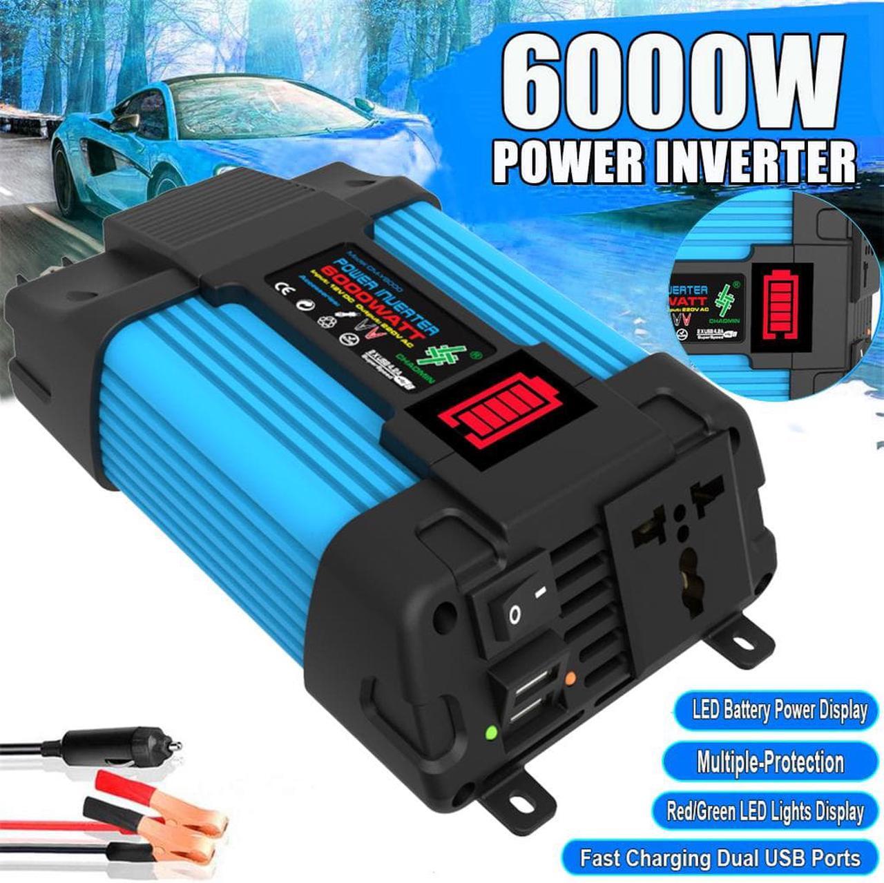 Main image of 6000W Peak Power Power Inverter DC 12V to 110V AC Car Inverter Dual USB Fast Charging LED Display