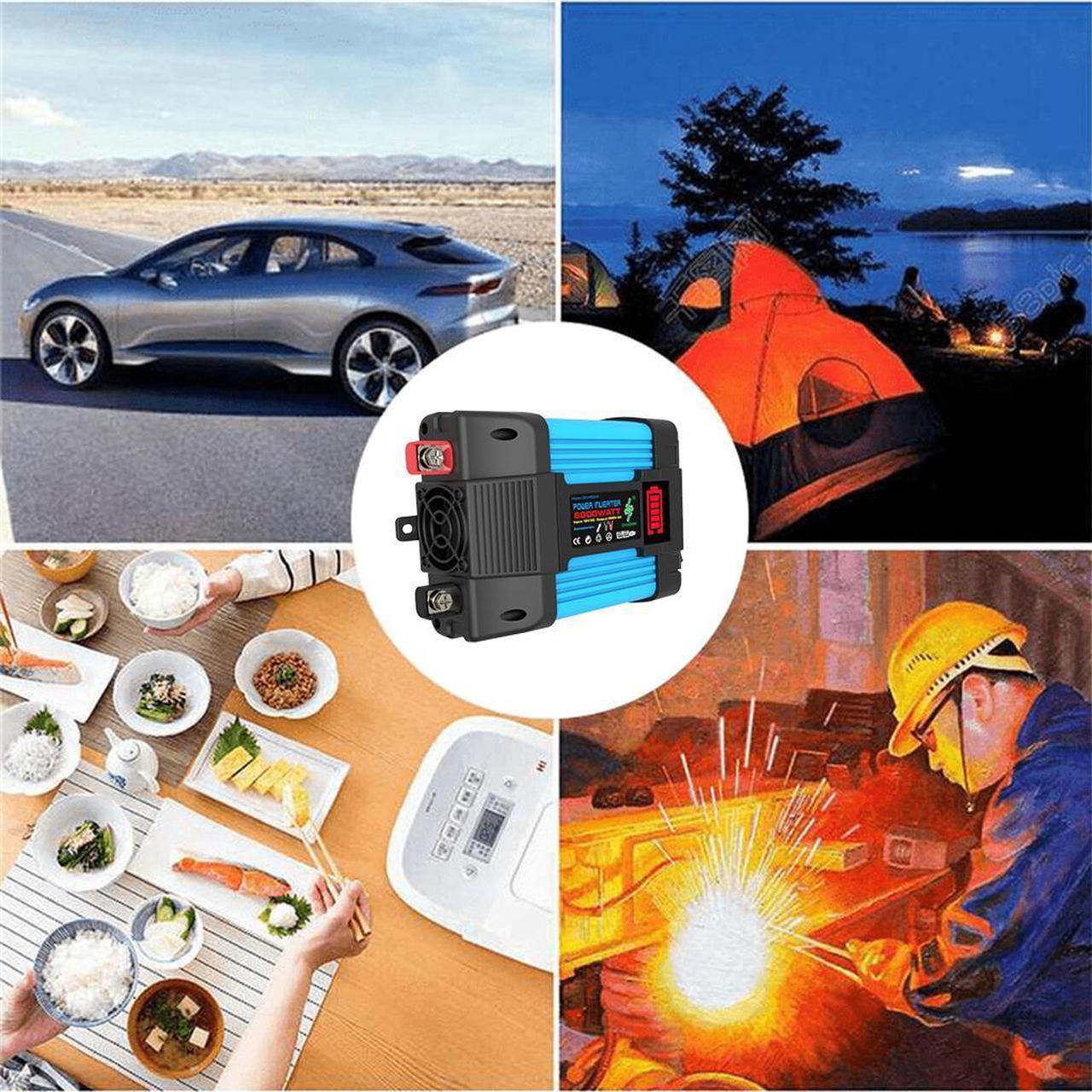 Alt view image 7 of 7 - 6000W Peak Power Power Inverter DC 12V to 110V AC Car Inverter Dual USB Fast Charging LED Display