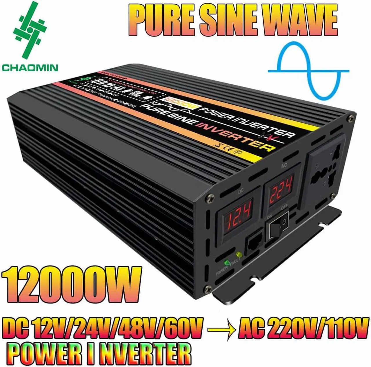 Main image of 12000 watts power inverter pure sine wave dc 12v to 110v ac car inverter