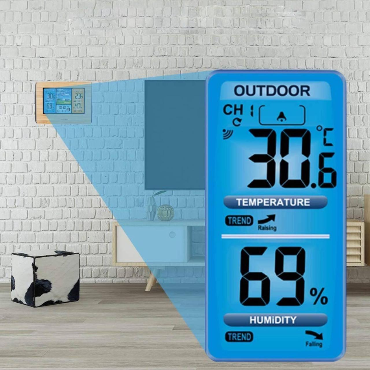 Alt view image 4 of 7 - Digital LCD Indoor Outdoor Weather Station Alarm Clock - Calendar Thermometer Weather Forecast Station (Yellow)