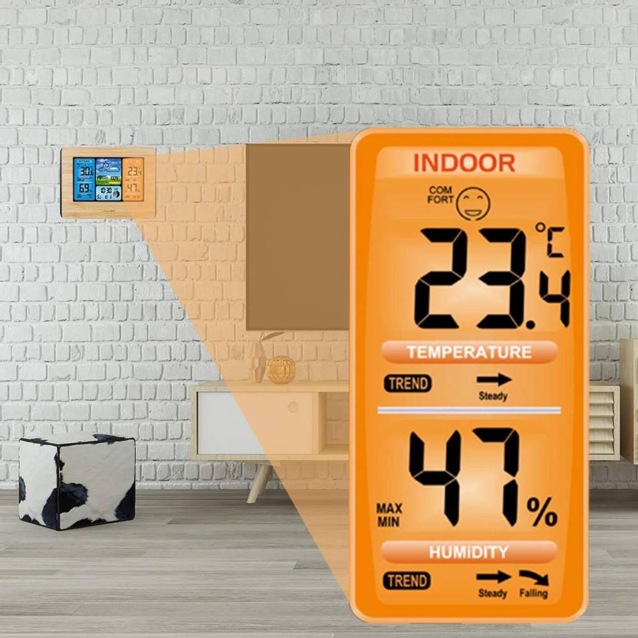 Alt view image 3 of 7 - Digital LCD Indoor Outdoor Weather Station Alarm Clock - Calendar Thermometer Weather Forecast Station (Yellow)