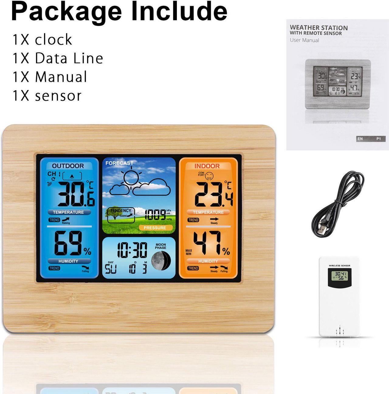 Alt view image 7 of 7 - Digital LCD Indoor Outdoor Weather Station Alarm Clock - Calendar Thermometer Weather Forecast Station (Yellow)