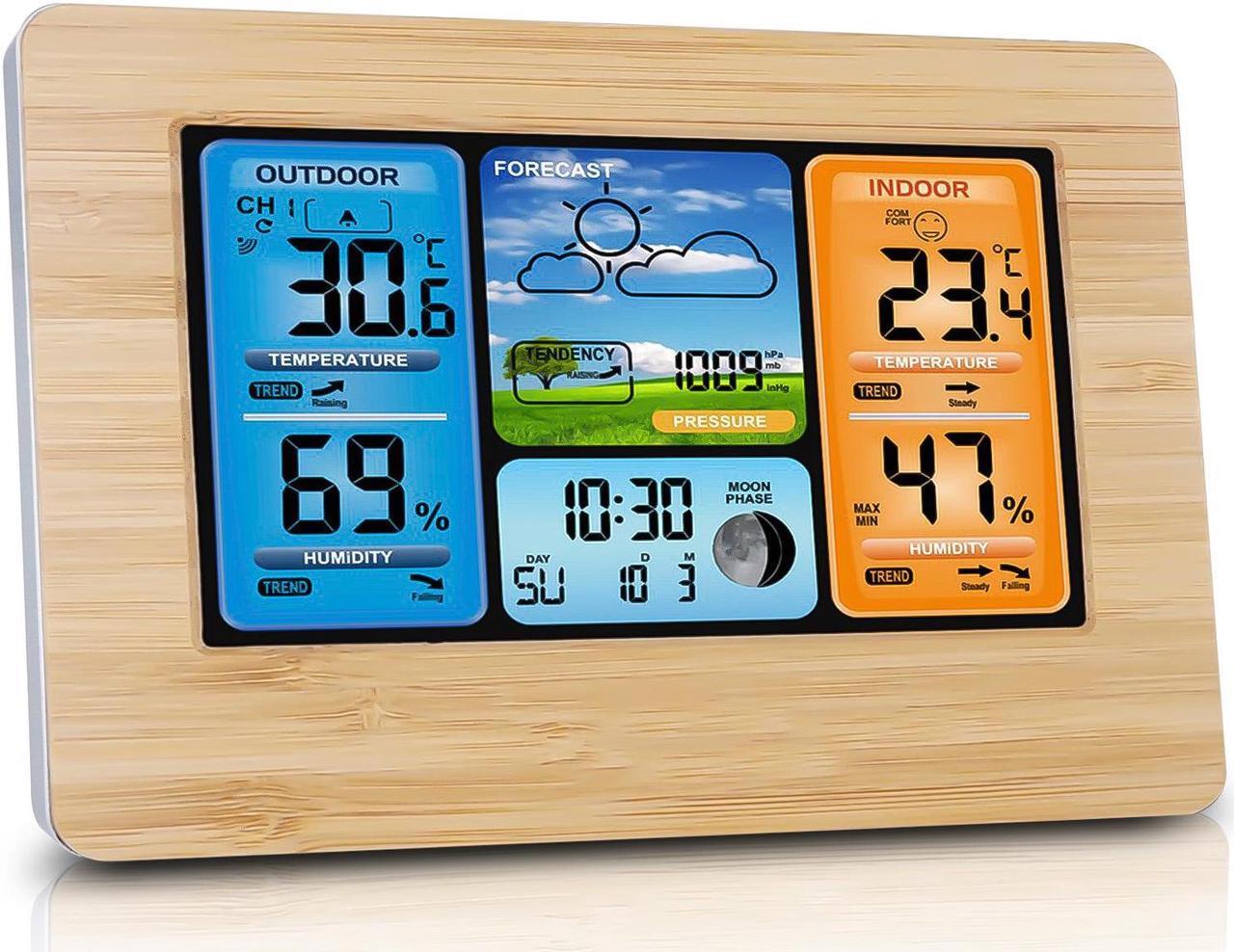 Main image of Digital LCD Indoor Outdoor Weather Station Alarm Clock - Calendar Thermometer Weather Forecast Station (Yellow)
