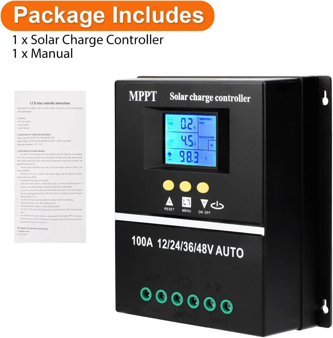 Alt view image 7 of 7 - 100A MPPT Solar Panel Kit - PV Regulator Charge Controller Auto Focus 12/24/36/48V Solar Controller