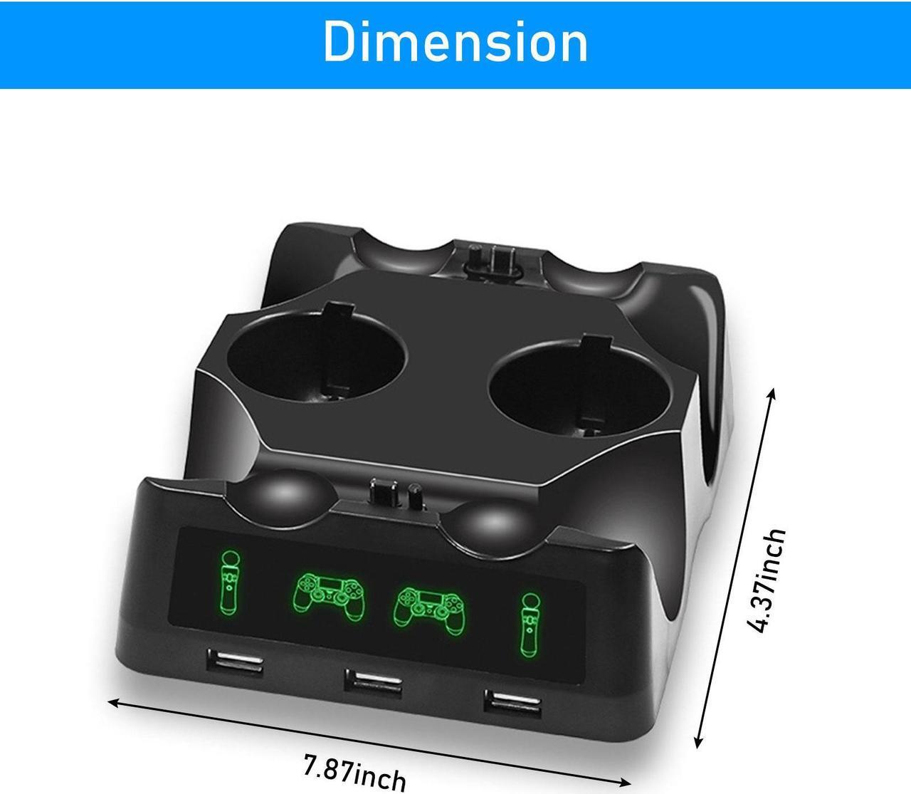 Alt view image 6 of 7 - 4-in-1 Controller Charging Dock Station - Fit for PlayStation PS4/MOVE/PS4 VR Move,Fast Charging Station, Charger Stand for PS4 Move Controller and VR Move (Black)