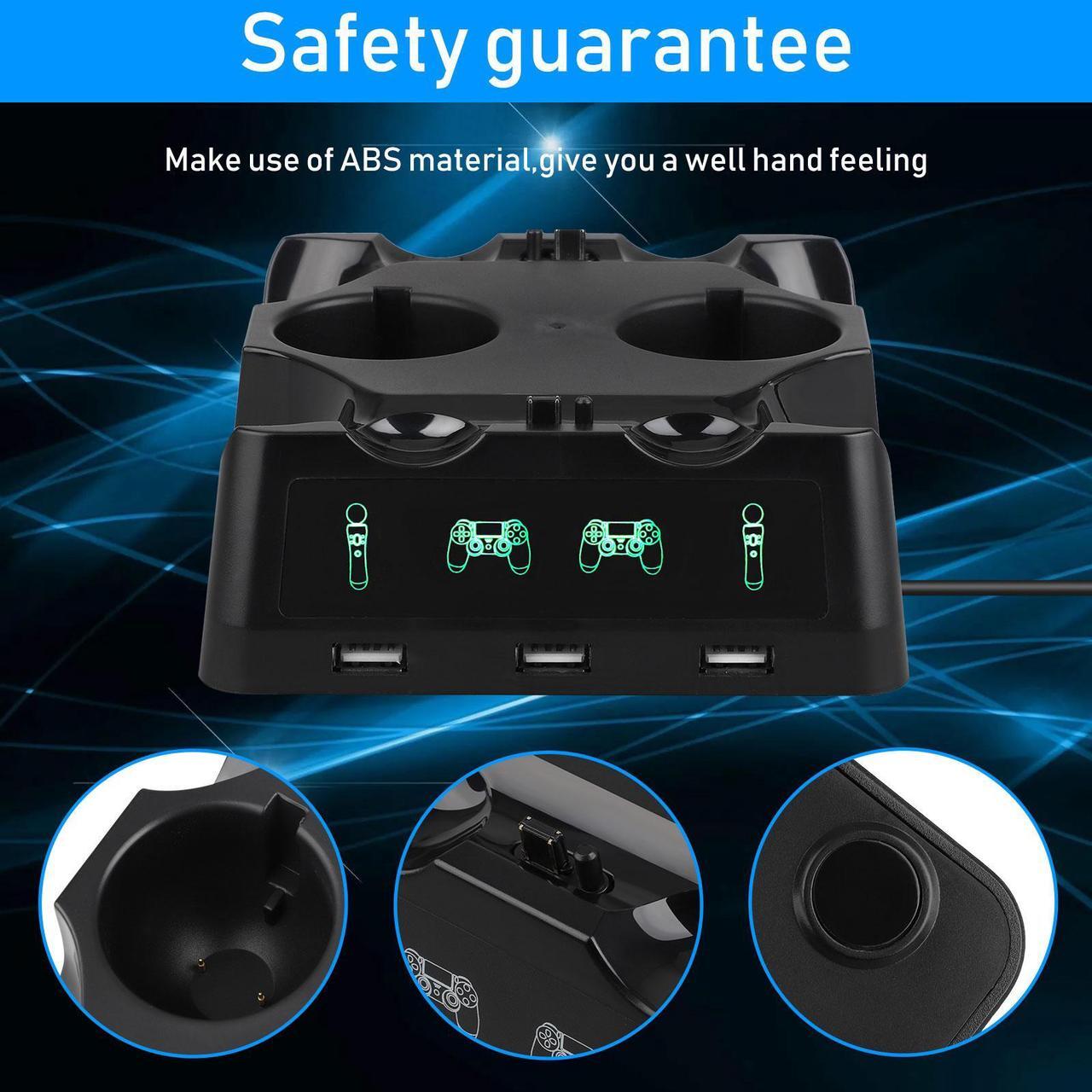 Alt view image 4 of 7 - 4-in-1 Controller Charging Dock Station - Fit for PlayStation PS4/MOVE/PS4 VR Move,Fast Charging Station, Charger Stand for PS4 Move Controller and VR Move (Black)