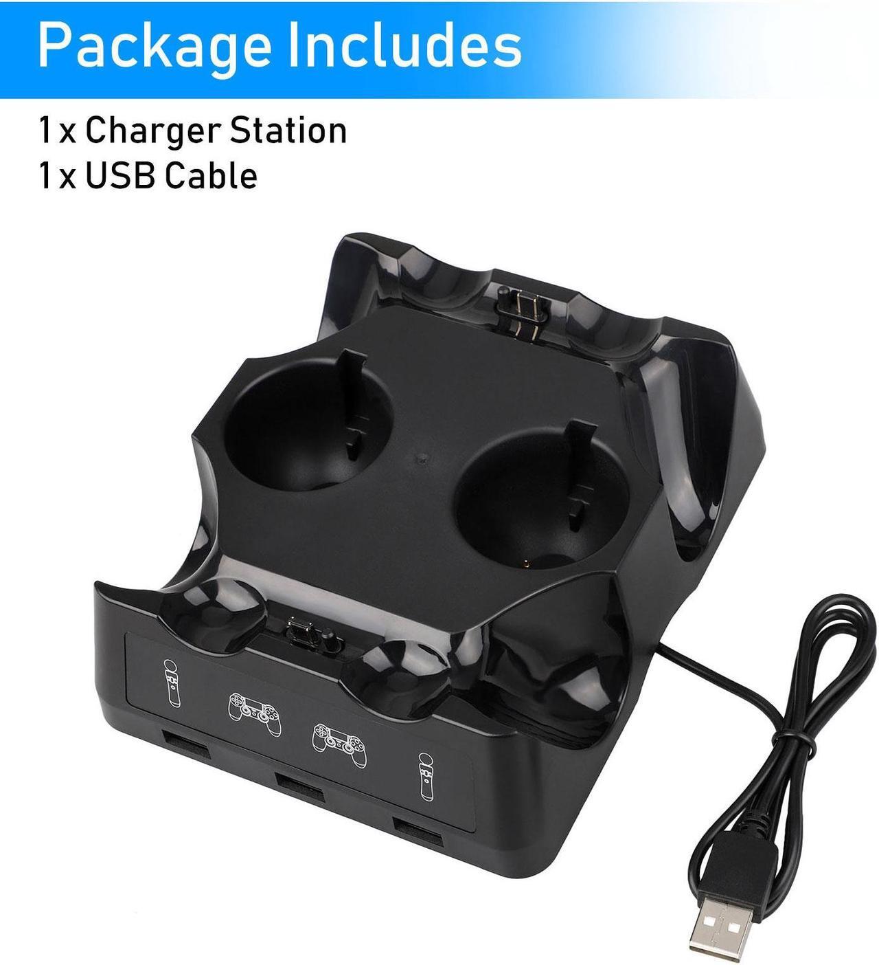 Alt view image 7 of 7 - 4-in-1 Controller Charging Dock Station - Fit for PlayStation PS4/MOVE/PS4 VR Move,Fast Charging Station, Charger Stand for PS4 Move Controller and VR Move (Black)