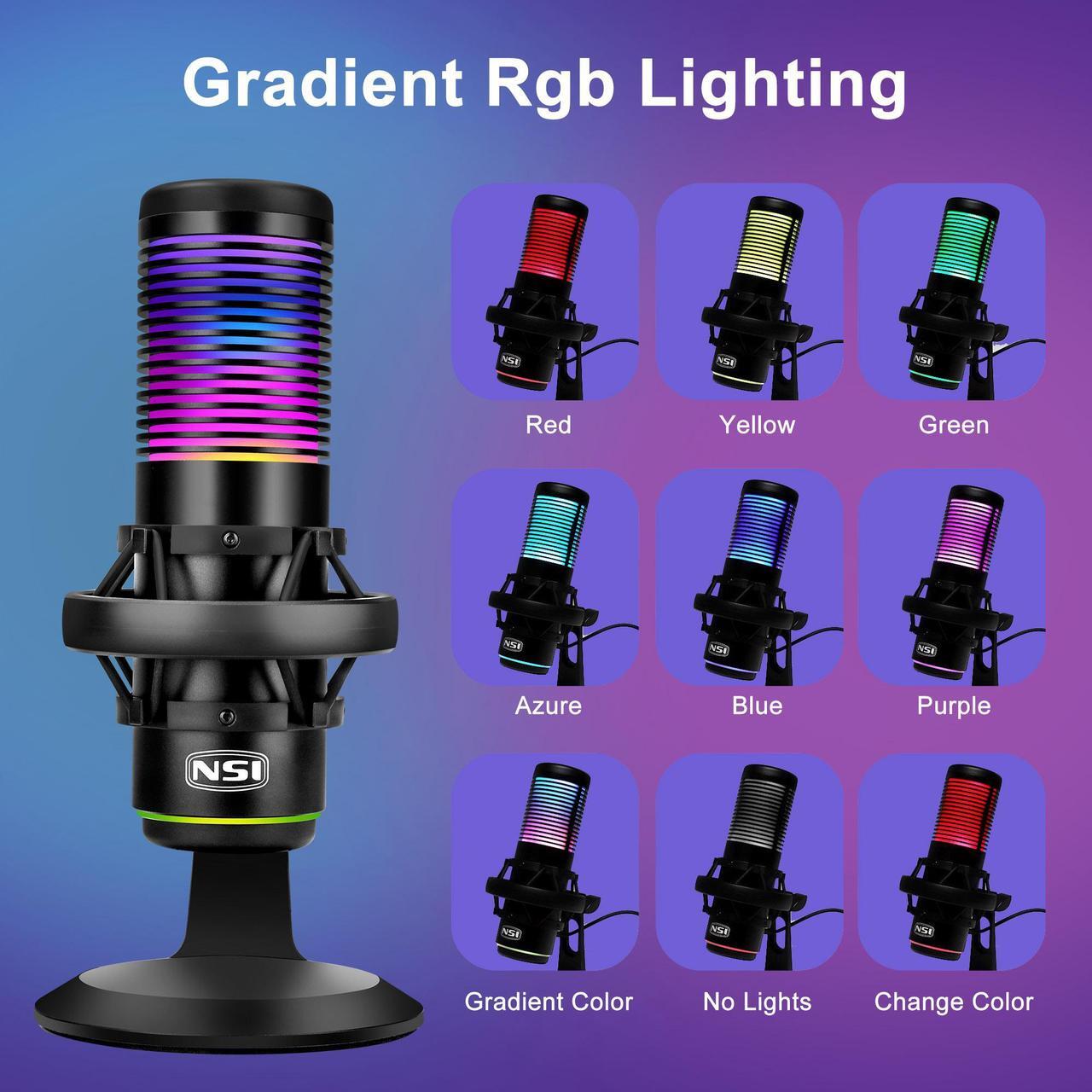 Alt view image 5 of 7 - NSI USB Condenser Gaming Microphone - Streaming Mic with RGB Light  Anti-Vibration Shock Mount,for PC, PS4, Mac, Gaming, Streaming, Podcasts, Twitch, YouTube (Black)