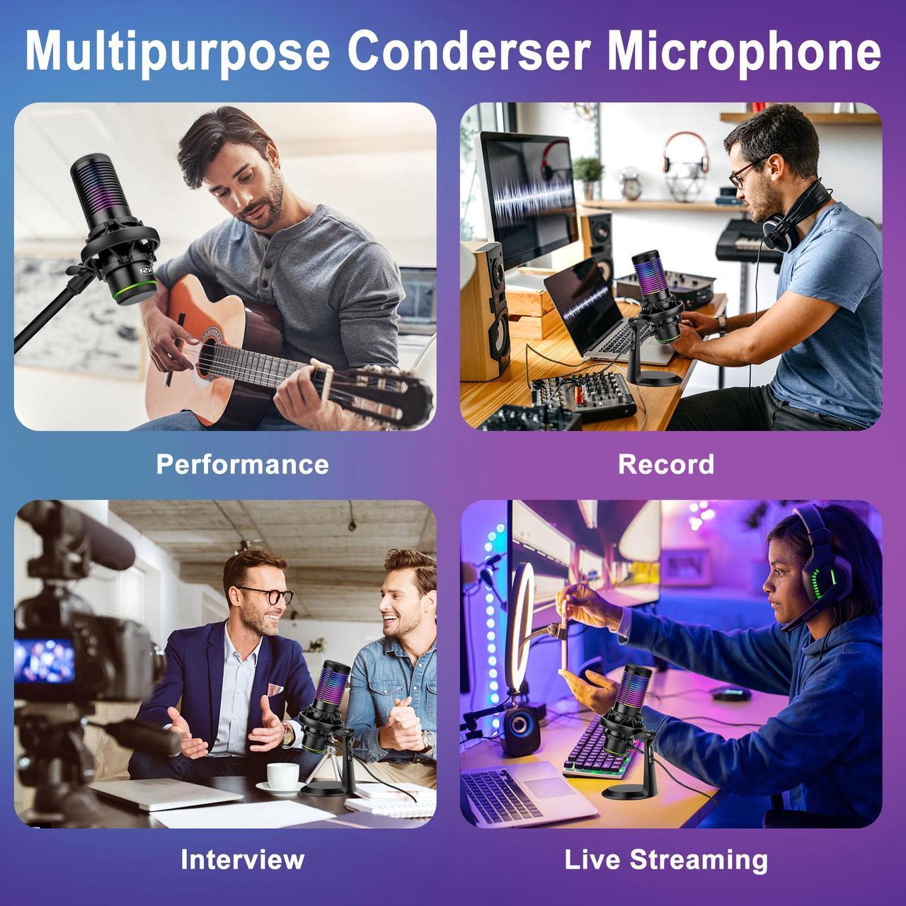 Alt view image 6 of 7 - NSI USB Condenser Gaming Microphone - Streaming Mic with RGB Light  Anti-Vibration Shock Mount,for PC, PS4, Mac, Gaming, Streaming, Podcasts, Twitch, YouTube (Black)