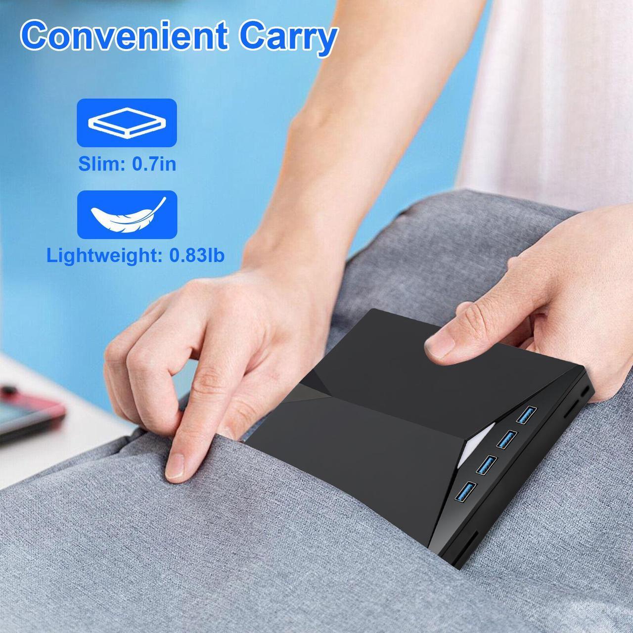 Alt view image 4 of 7 - 7 in 1 USB 3.0 Multi-function External CD/DVD Drive - Type-C CD/DVD +/-RW Player Reader Writer Burner, 4 USB Ports, Support SD/TF Card, Optical CD DVD Drive  (Black)