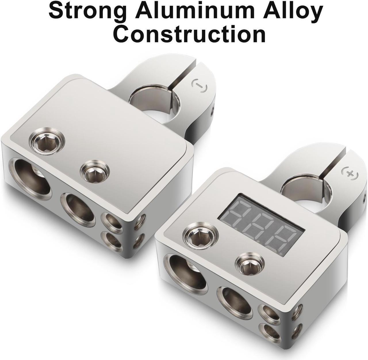 Alt view image 5 of 7 - 2 Pcs Car Battery Terminal Connectors Kit - featuring a built-in LED Display Voltmeter. Ideal for 0/4/8/10 gauge AWG, this kit offers the versatility to connect multiple terminals of different sizes