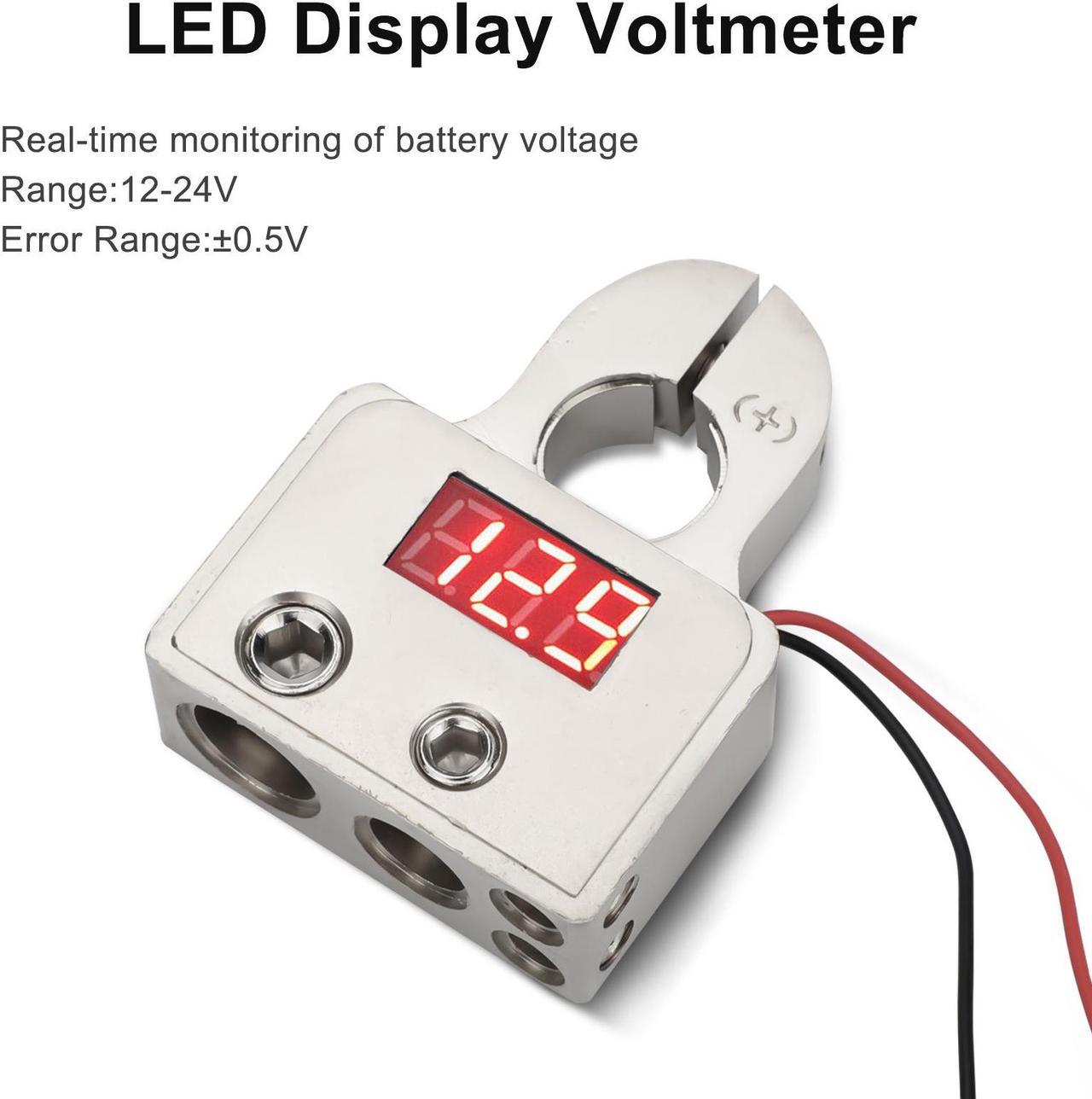 Alt view image 6 of 7 - 2 Pcs Car Battery Terminal Connectors Kit - featuring a built-in LED Display Voltmeter. Ideal for 0/4/8/10 gauge AWG, this kit offers the versatility to connect multiple terminals of different sizes