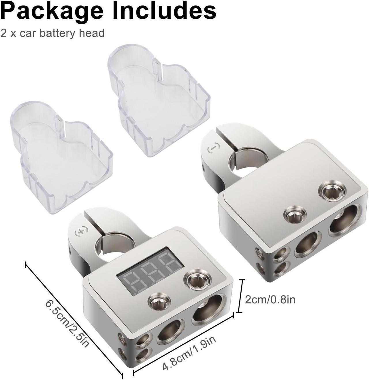 Alt view image 7 of 7 - 2 Pcs Car Battery Terminal Connectors Kit - featuring a built-in LED Display Voltmeter. Ideal for 0/4/8/10 gauge AWG, this kit offers the versatility to connect multiple terminals of different sizes