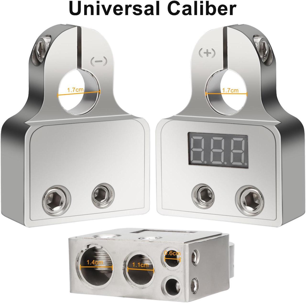 Alt view image 3 of 7 - 2 Pcs Car Battery Terminal Connectors Kit - featuring a built-in LED Display Voltmeter. Ideal for 0/4/8/10 gauge AWG, this kit offers the versatility to connect multiple terminals of different sizes