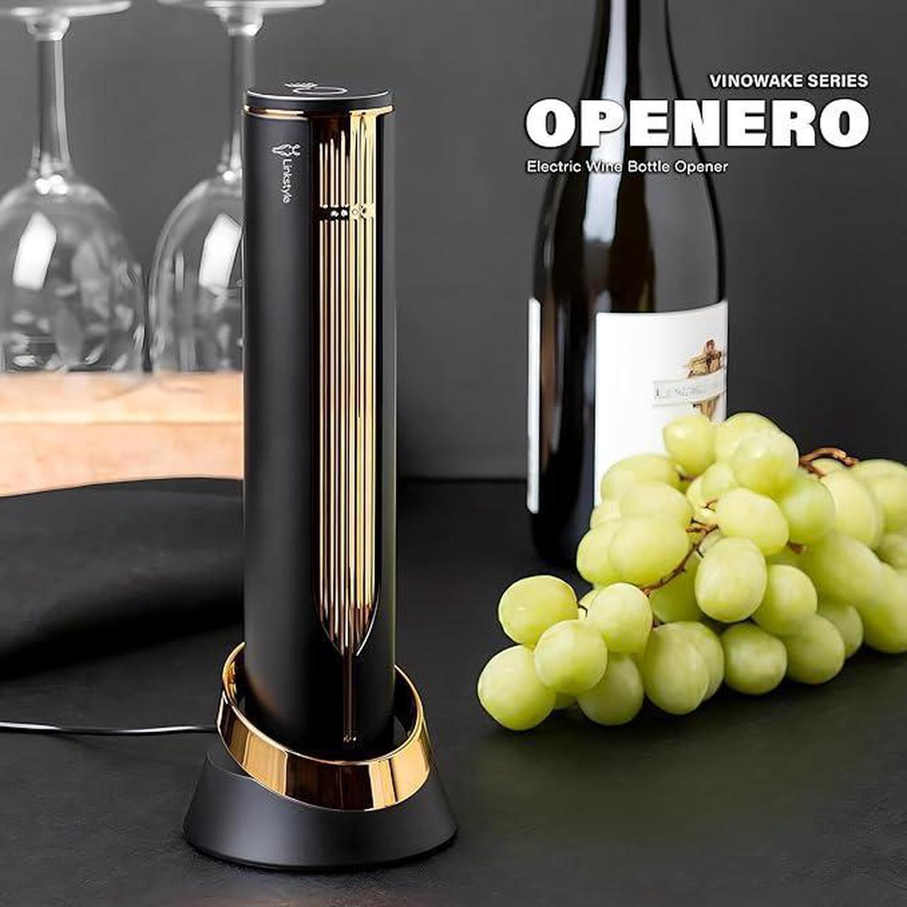 Alt view image 2 of 6 - LINKSTYLE OPENERO Electric Wine Bottle Opener, Luxury Automatic Wine Corkscrew with Foil Cutter and Charging Base (Gold)