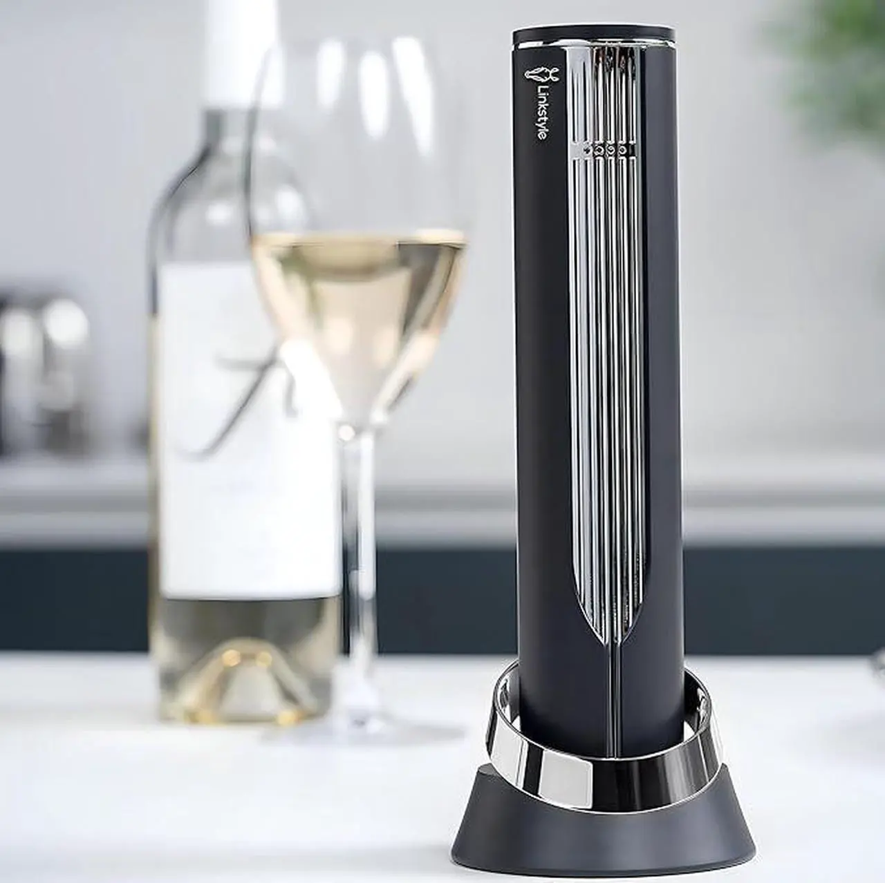 Alt view image 2 of 6 - LINKSTYLE OPENERO Electric Wine Bottle Opener, Luxury Automatic Wine Corkscrew with Foil Cutter and Charging Base (Sterling Silver)