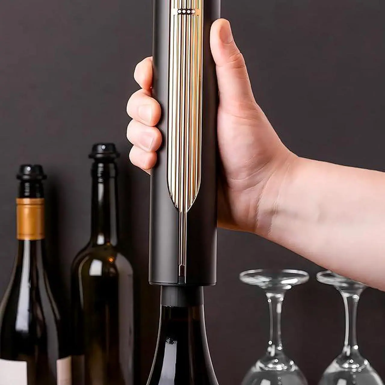 Alt view image 5 of 6 - LINKSTYLE OPENERO Electric Wine Bottle Opener, Luxury Automatic Wine Corkscrew with Foil Cutter and Charging Base (Sterling Silver)