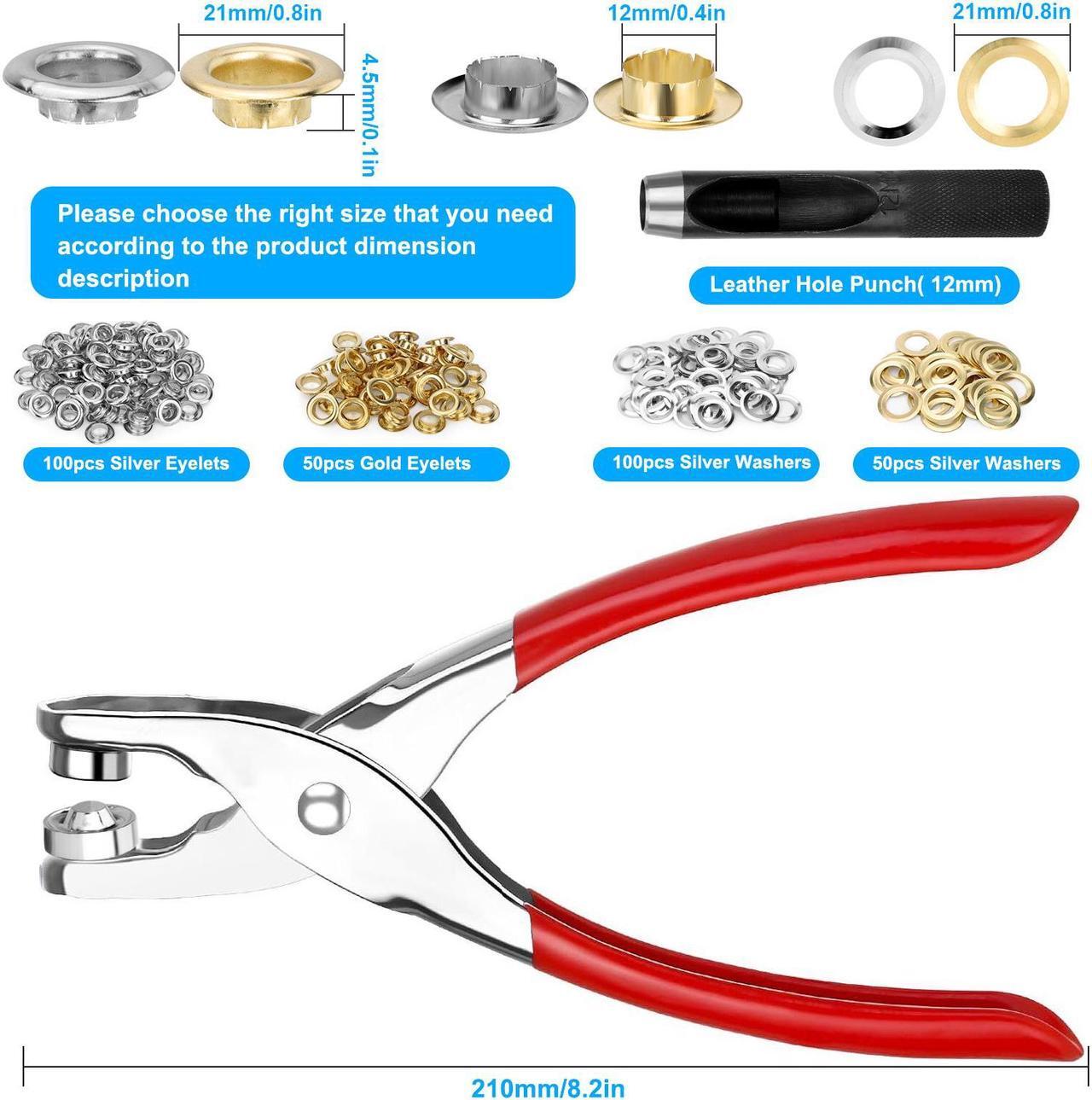 Alt view image 6 of 7 - 1/2 Inch Grommet Tool Kit - Leather Hole Punch Pliers ,150 Metal Eyelets in Gold and Silver for Leather, Shoes, Fabric, Belt , DIY Craft and Repairs