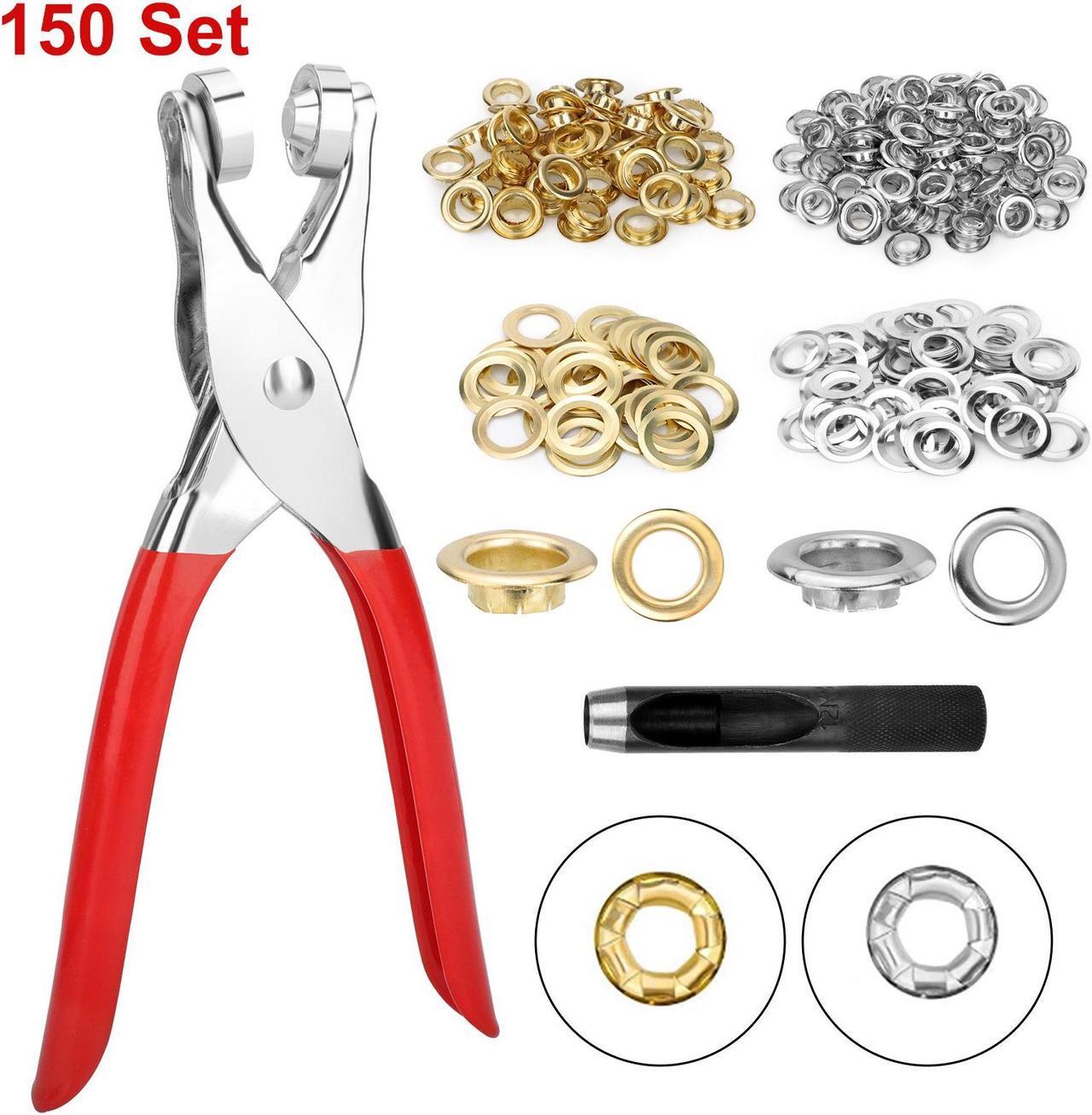 Main image of 1/2 Inch Grommet Tool Kit - Leather Hole Punch Pliers ,150 Metal Eyelets in Gold and Silver for Leather, Shoes, Fabric, Belt , DIY Craft and Repairs