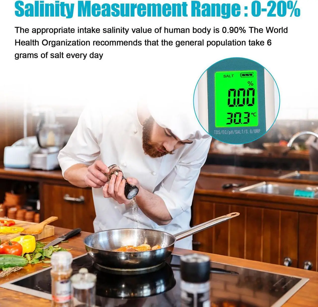 Alt view image 5 of 7 - 8 In 1 Water Quality Tester - Digital LCD PH/TDS/EC/ORP/TEMP/S.G./Salinity/H2 Meter