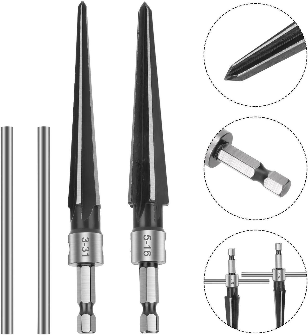 Main image of 2Pcs Tapered Reamer Set - Detachable T-Handle,Compatible with Power Tools,1/8"-1/2" (3-13mm) & 3-16''-5/8'' (5-16mm),Precision Hole Enlargement for Metal, Wood, and Plastic