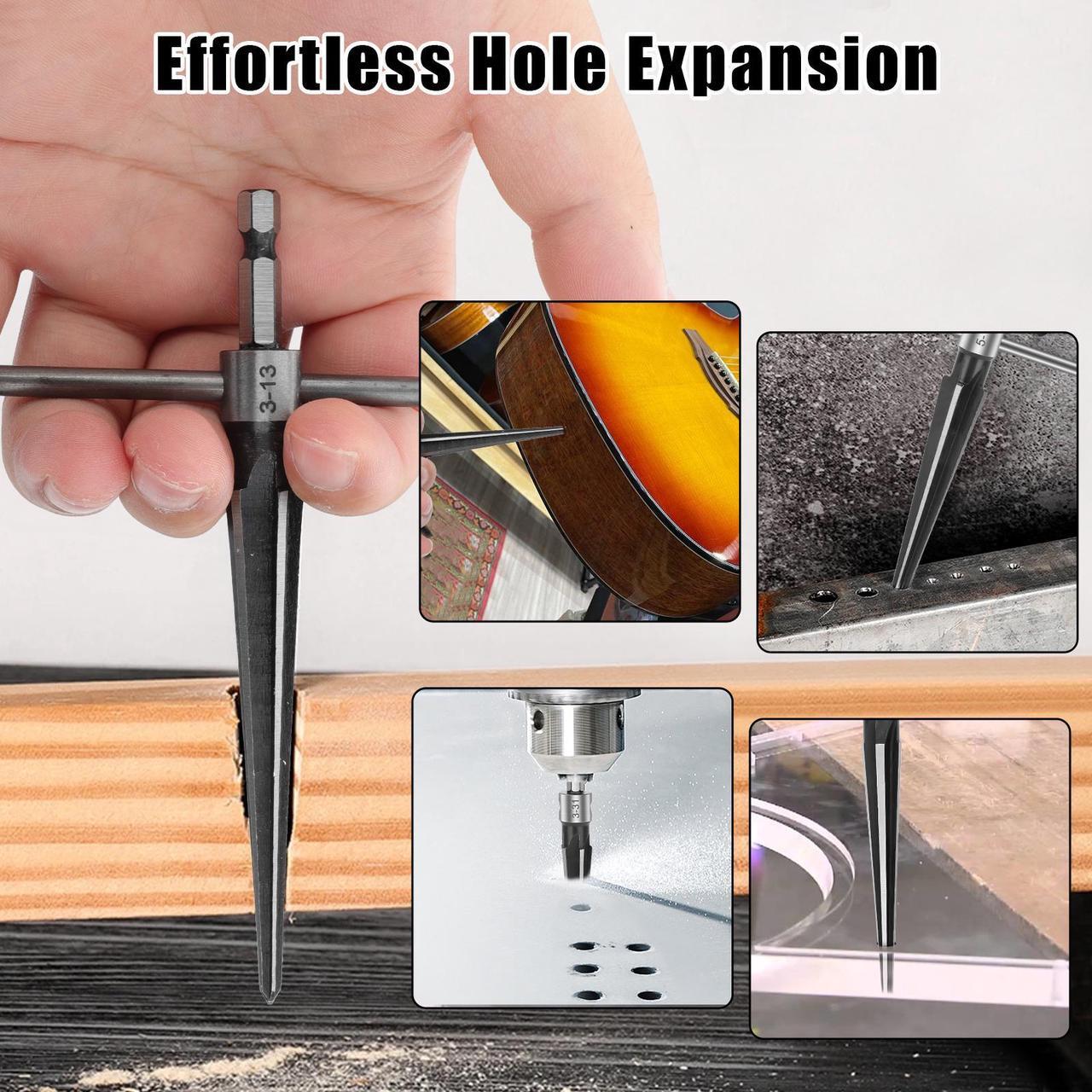 Alt view image 6 of 7 - 2Pcs Tapered Reamer Set - Detachable T-Handle,Compatible with Power Tools,1/8"-1/2" (3-13mm) & 3-16''-5/8'' (5-16mm),Precision Hole Enlargement for Metal, Wood, and Plastic