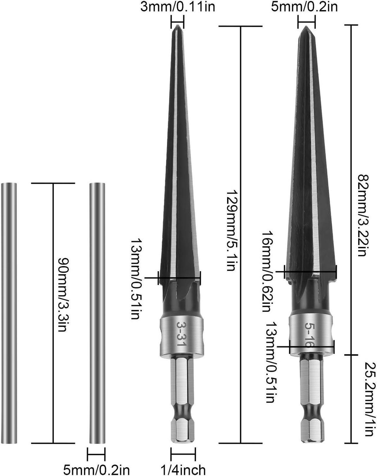 Alt view image 5 of 7 - 2Pcs Tapered Reamer Set - Detachable T-Handle,Compatible with Power Tools,1/8"-1/2" (3-13mm) & 3-16''-5/8'' (5-16mm),Precision Hole Enlargement for Metal, Wood, and Plastic